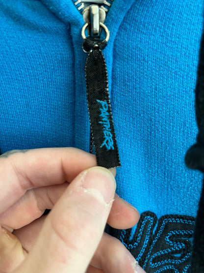00s Carolina Panthers Cat Scratch Spell Out Electric Blue Full Zip Hoodie (XL)