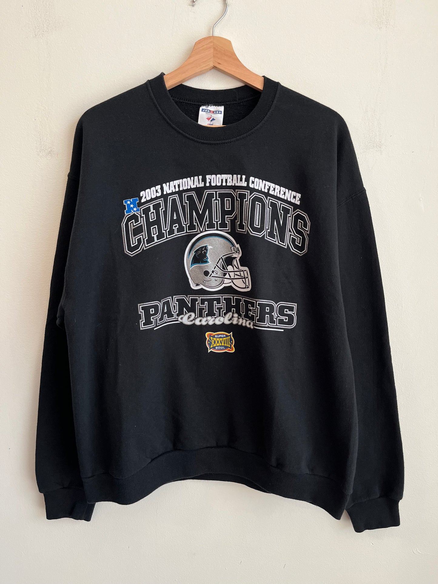 2003 Carolina Panthers Conference Champions Spell Out Crewneck (L)