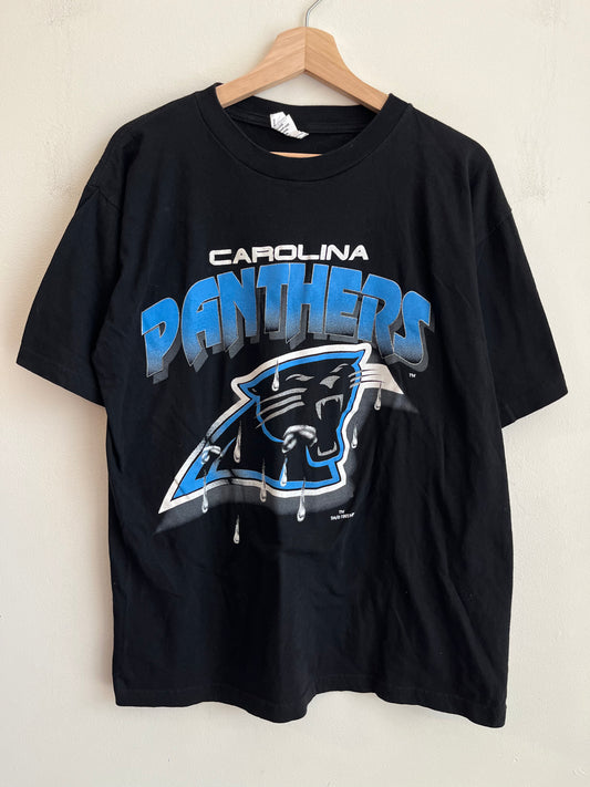 1995 Carolina Panthers Spell Out Rain Drop Logo Graphic Tee (L)