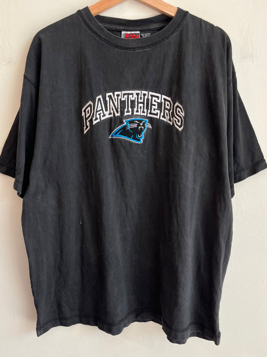 1997 Carolina Panthers Embroidered Spell Out Faded Tee (L)