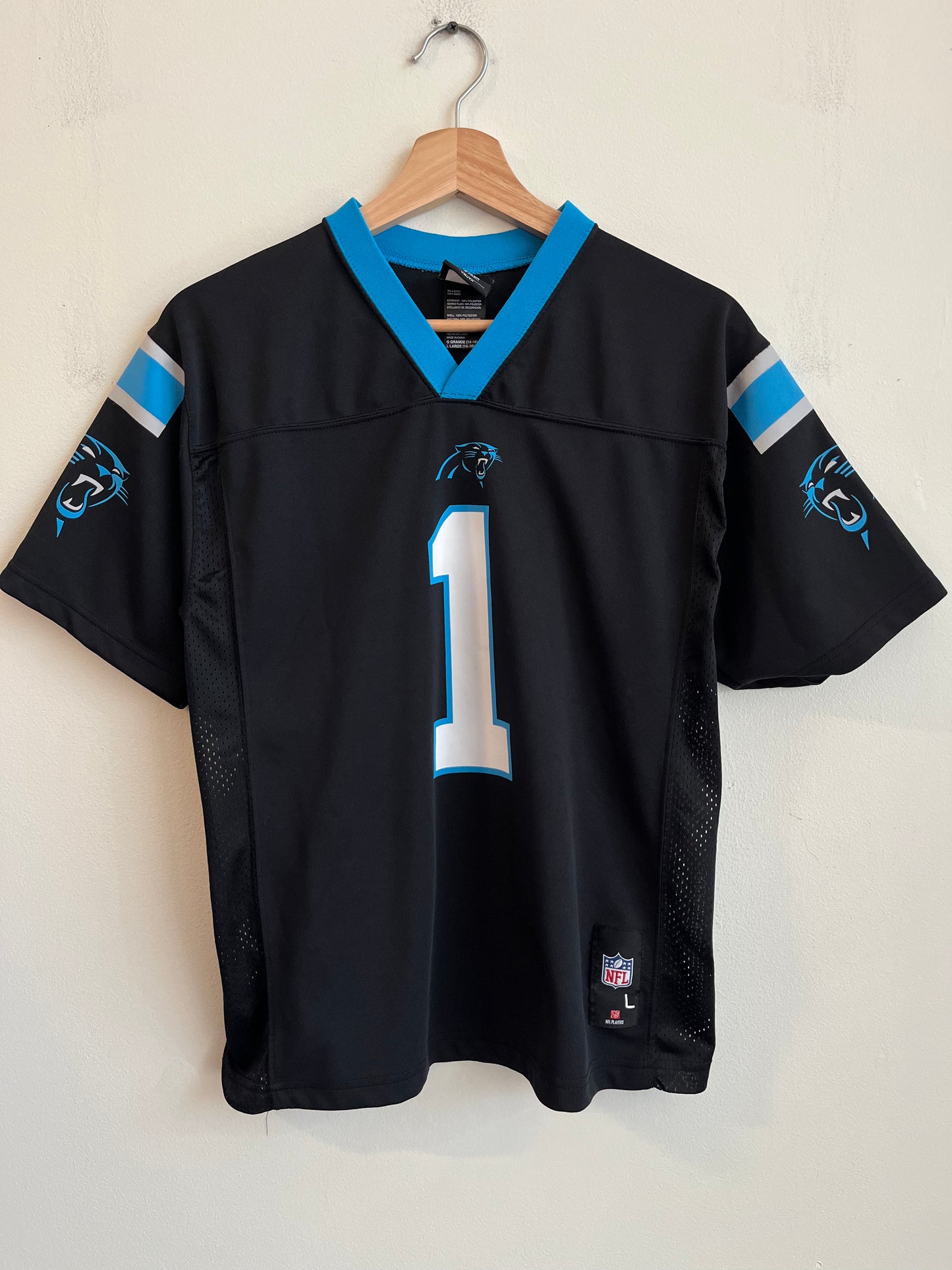 00s Carolina Panthers Cam Newton Black NFL Players Jersey (Youth L)