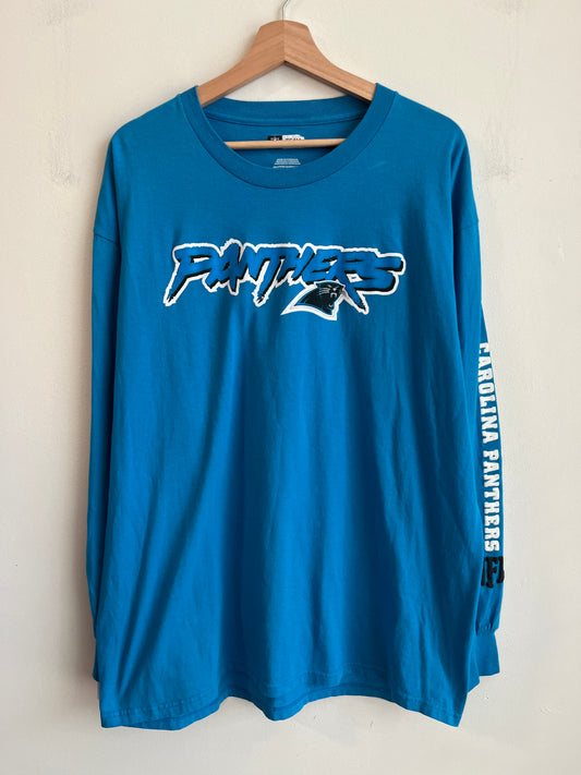 2010s Carolina Panthers Blue Cat Scratch Long Sleeve Shirt (XL)