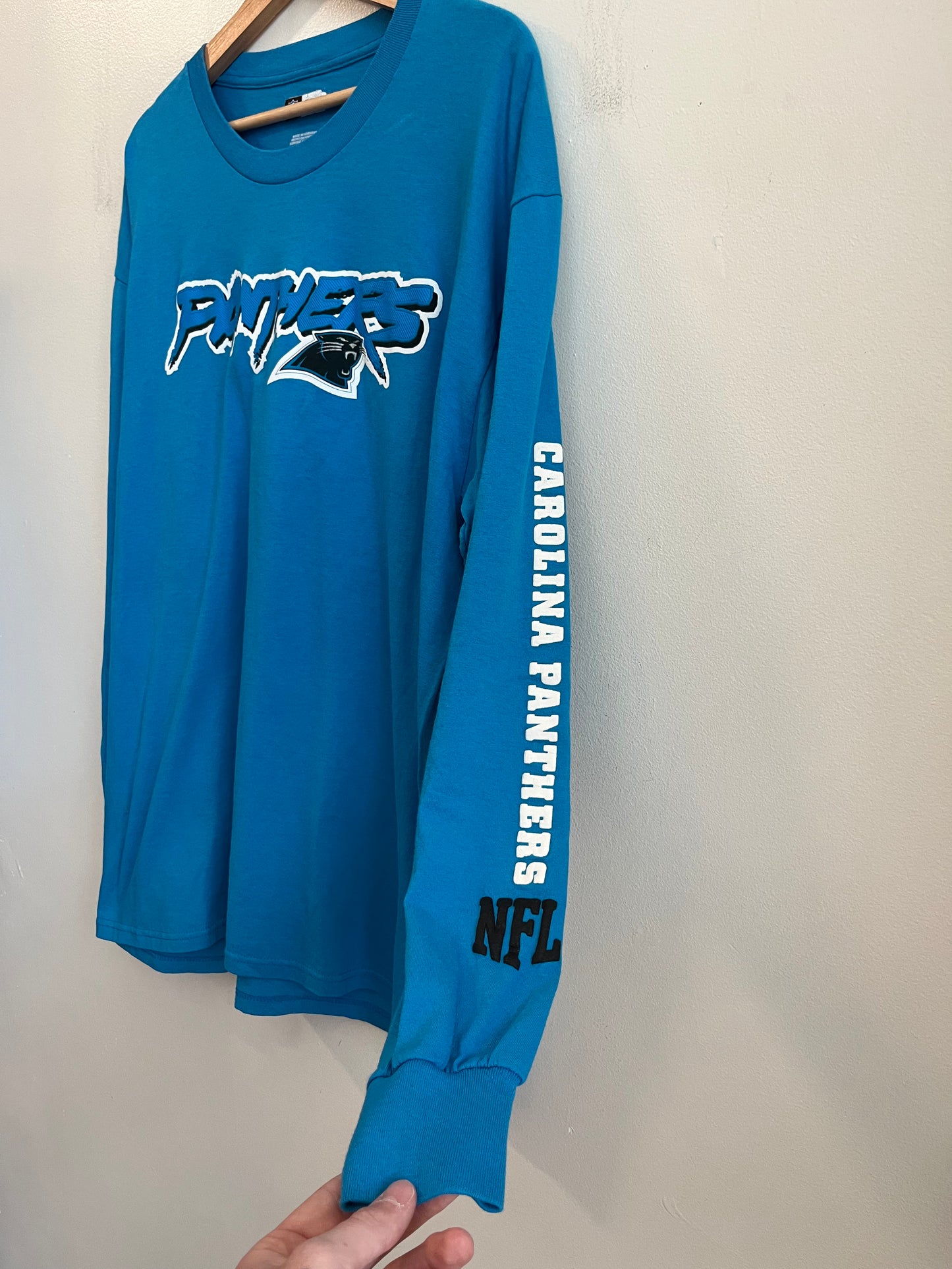 2010s Carolina Panthers Blue Cat Scratch Long Sleeve Shirt (XL)