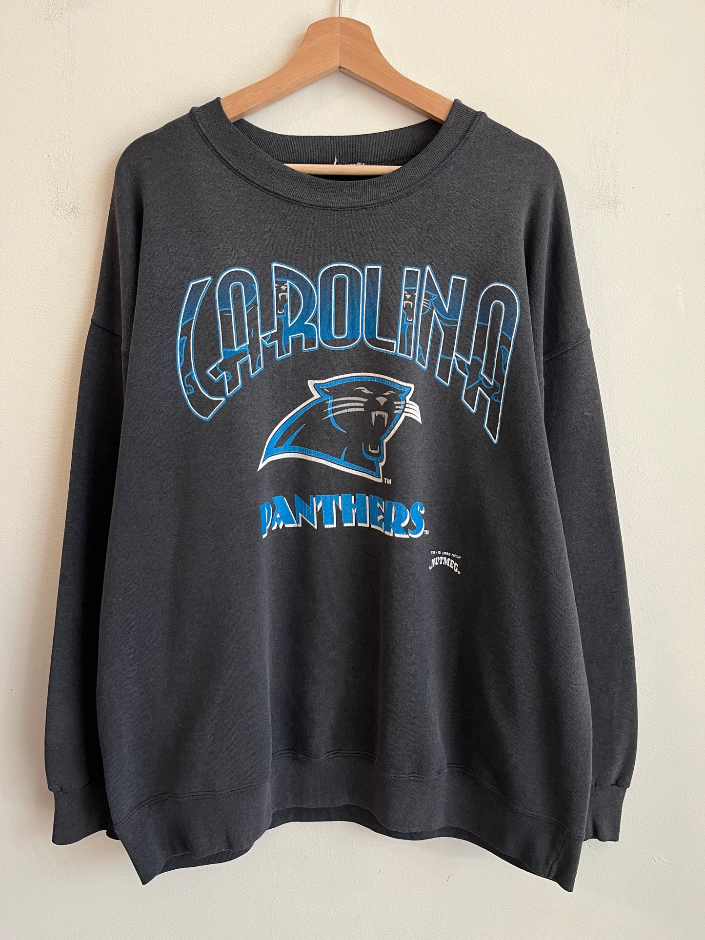 1993 Carolina Panthers Faded Unique Spell Out Nutmeg Crewneck (XL)