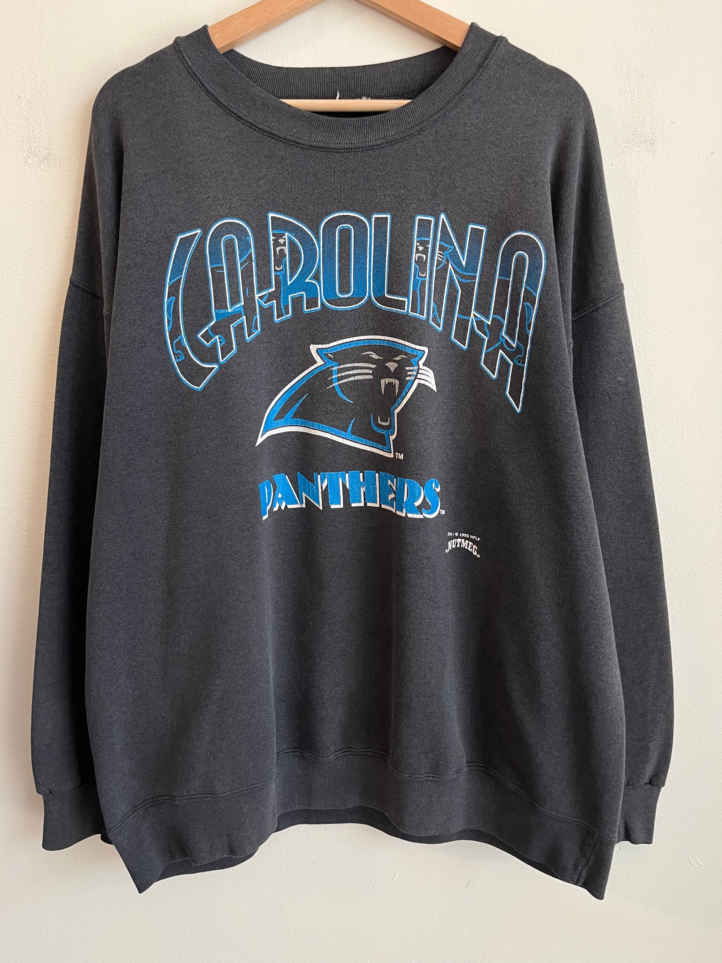 1993 Carolina Panthers Faded Unique Spell Out Nutmeg Crewneck (XL)