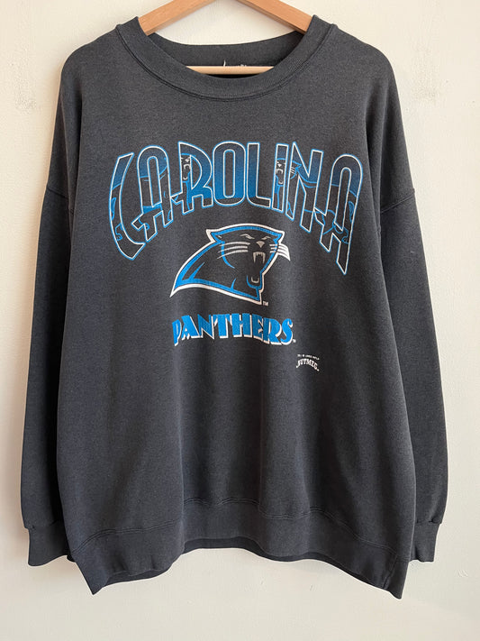 1993 Carolina Panthers Faded Unique Spell Out Nutmeg Crewneck (XL)