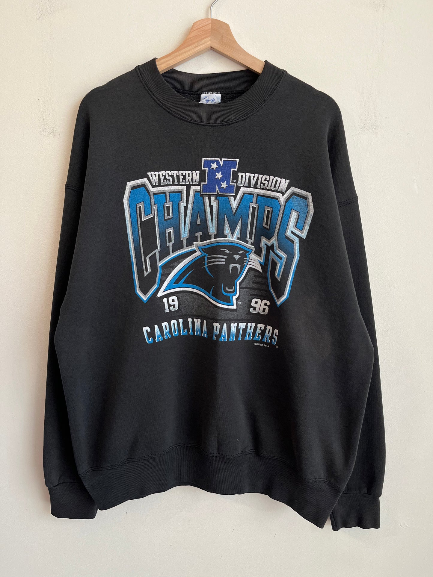 1996 Carolina Panthers Division Champions Faded Salem Crewneck (XL)