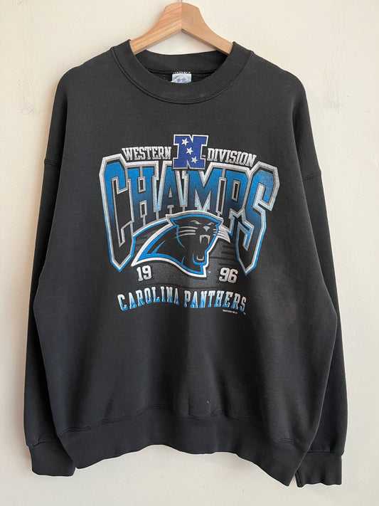 1996 Carolina Panthers Division Champions Faded Salem Crewneck (XL)