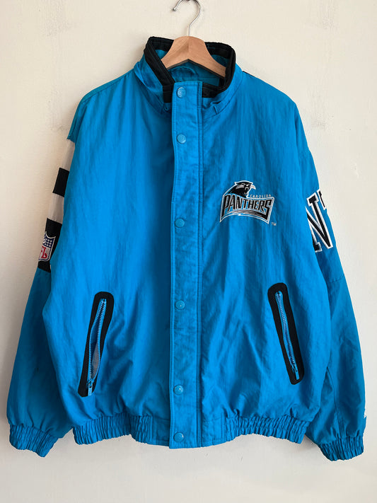 90s Carolina Panthers Blue Stained Starter Puffer Jacket (L)