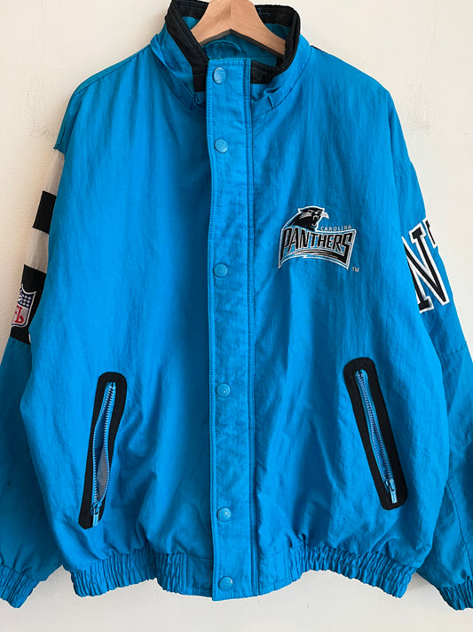90s Carolina Panthers Blue Stained Starter Puffer Jacket (L)