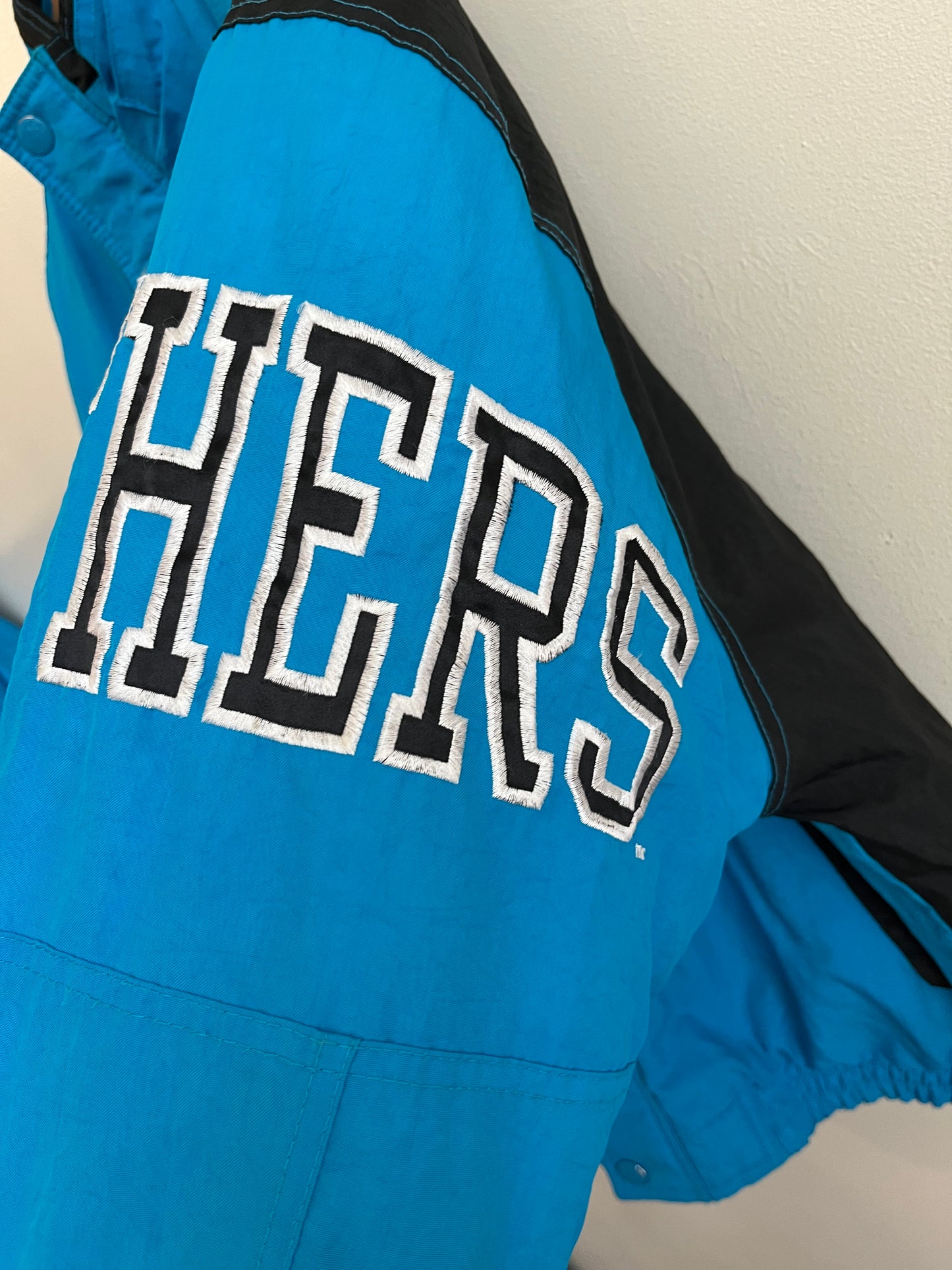 90s Carolina Panthers Blue Stained Starter Puffer Jacket (L)