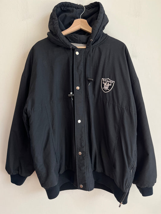 90s Oakland Raiders Black Starter Puffer Jacket (XL)