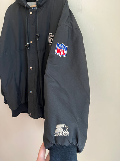 90s Oakland Raiders Black Starter Puffer Jacket (XL)