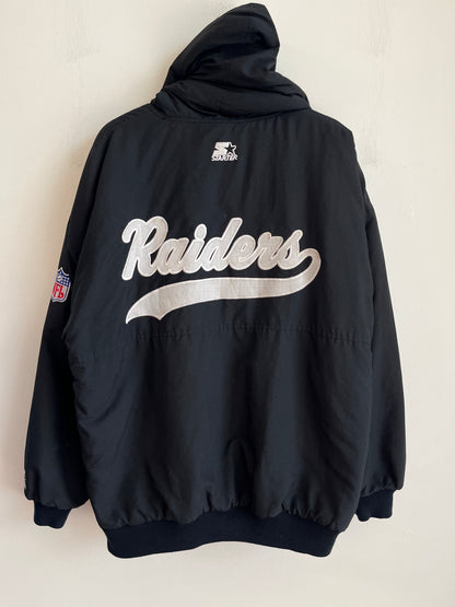 90s Oakland Raiders Black Starter Puffer Jacket (XL)