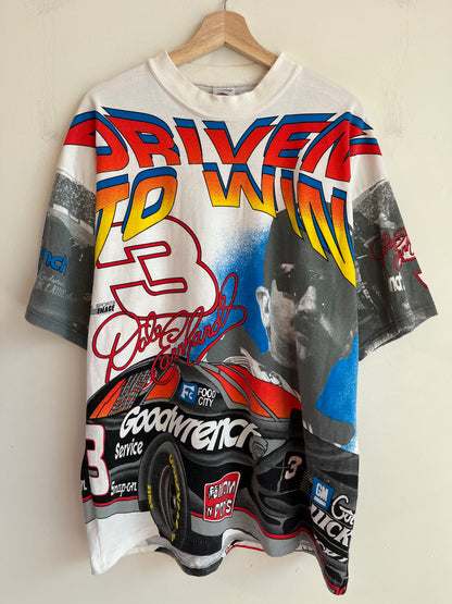 1996 Nascar Dale Earnhardt "Driven To Win" Oversized Sports Image AOP Tee (L)