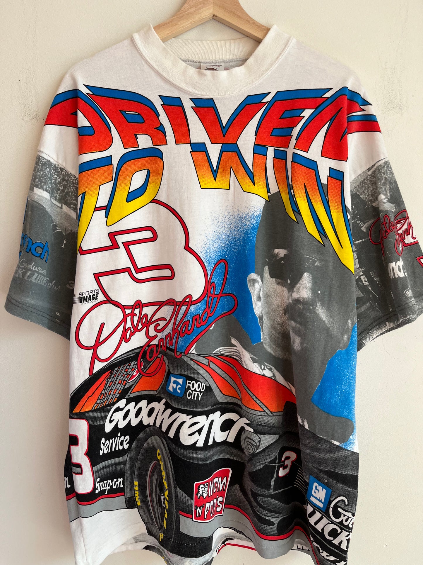 1996 Nascar Dale Earnhardt "Driven To Win" Oversized Sports Image AOP Tee (L)