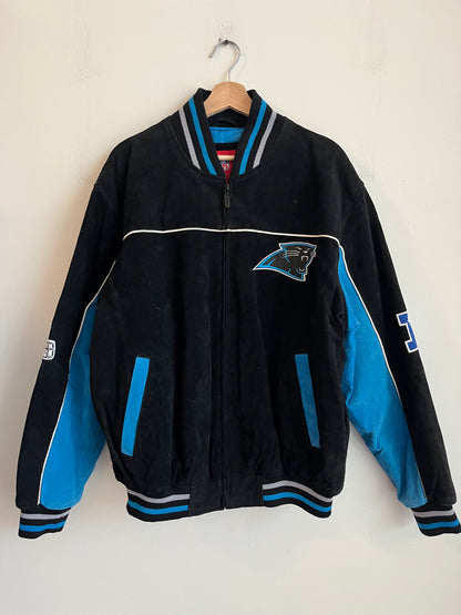 00s Carolina Panthers Cat Scratch Spell Out Seude Full Zip Jacket (L)