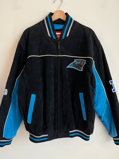 00s Carolina Panthers Cat Scratch Spell Out Seude Full Zip Jacket (L)