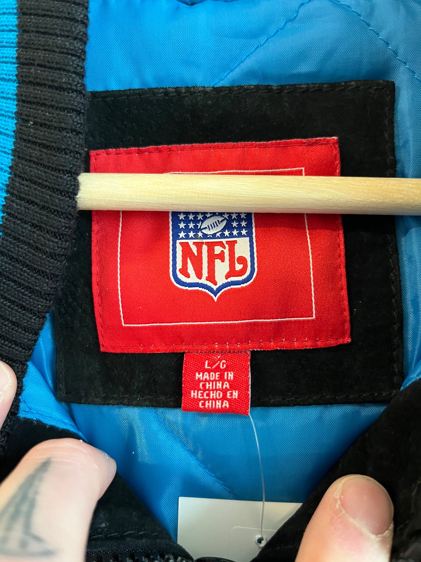 00s Carolina Panthers Cat Scratch Spell Out Seude Full Zip Jacket (L)