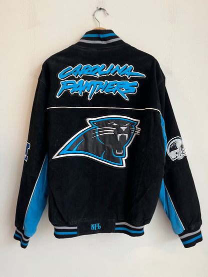 00s Carolina Panthers Cat Scratch Spell Out Seude Full Zip Jacket (L)