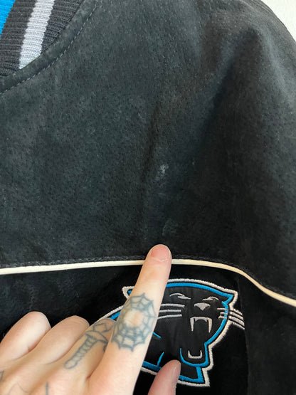 00s Carolina Panthers Cat Scratch Spell Out Seude Full Zip Jacket (L)