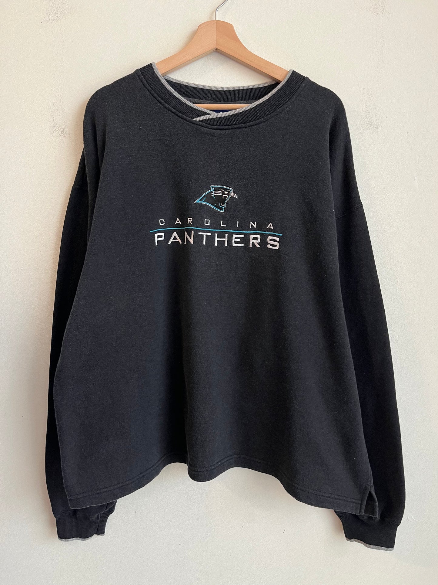 90s Carolina Panthers Embroidered Spell Out Fans Gear Boxy Crewneck (XL)