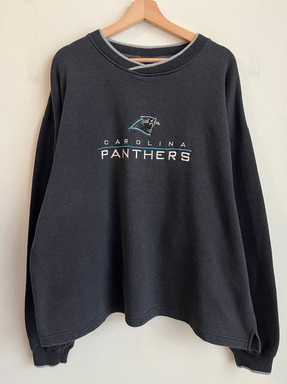 90s Carolina Panthers Embroidered Spell Out Fans Gear Boxy Crewneck (XL)