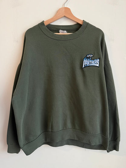 90s Carolina Panthers Embroidered Patched Military Green Crewneck (XXL)