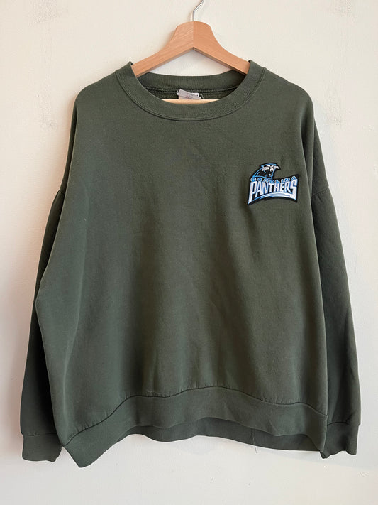 90s Carolina Panthers Embroidered Patched Military Green Crewneck (XXL)