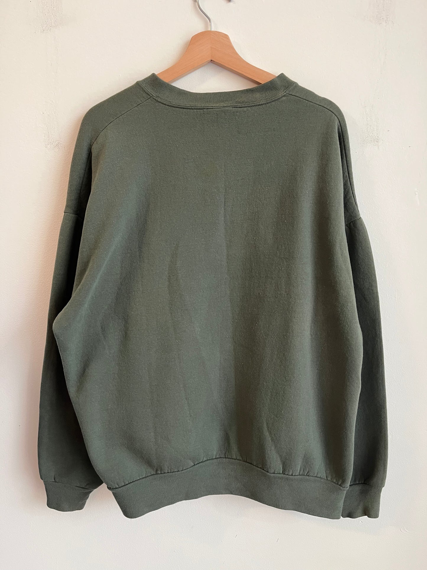 90s Carolina Panthers Embroidered Patched Military Green Crewneck (XXL)