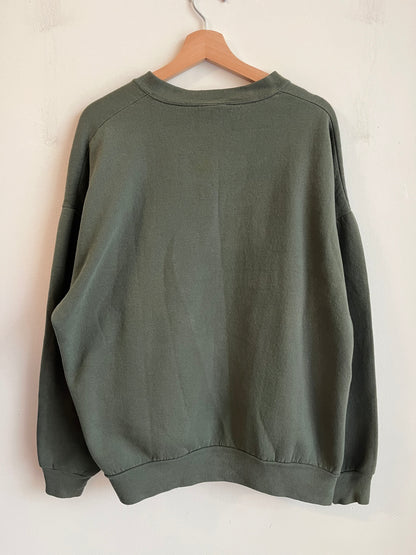 90s Carolina Panthers Embroidered Patched Military Green Crewneck (XXL)