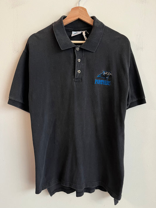 90s Carolina Panthers Essential Spell Out Polo Shirt (L)