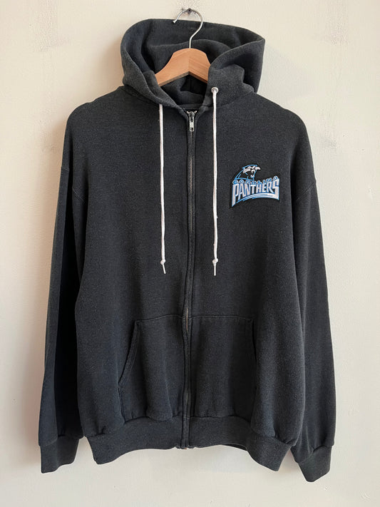 90s Carolina Panthers Embroidered Patched Full Zip Hoodie (L)