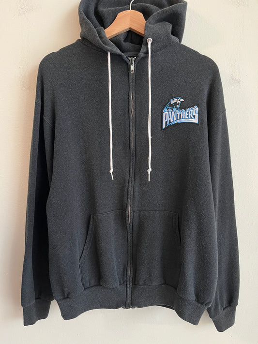 90s Carolina Panthers Embroidered Patched Full Zip Hoodie (L)