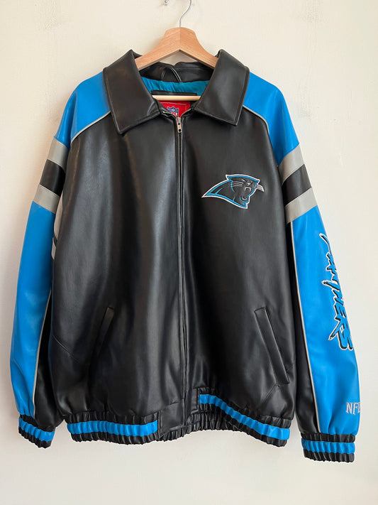 2010s Carolina Panthers Embroidered Cat Scratch Leather Jacket (XXL)