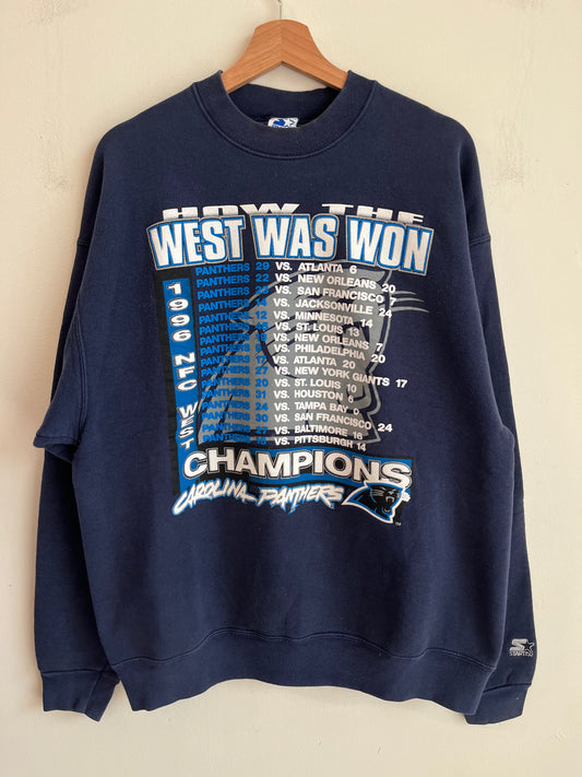 1996 Carolina Panthers "How The West Was Won" Schedule Starter Crewneck (XL)