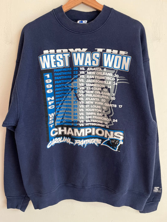 1996 Carolina Panthers "How The West Was Won" Schedule Starter Crewneck (XL)
