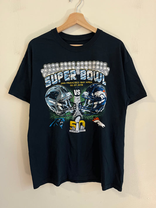 2016 Panthers v Broncs Super Bowl 50 Black Tee (L)