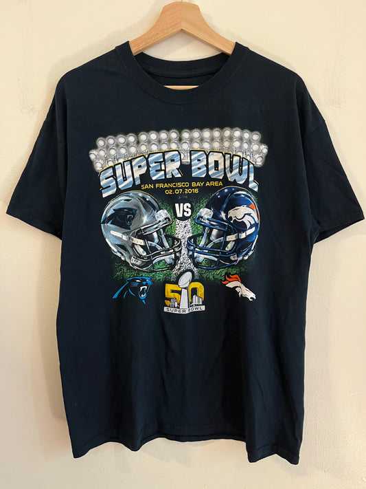 2016 Panthers v Broncs Super Bowl 50 Black Tee (L)