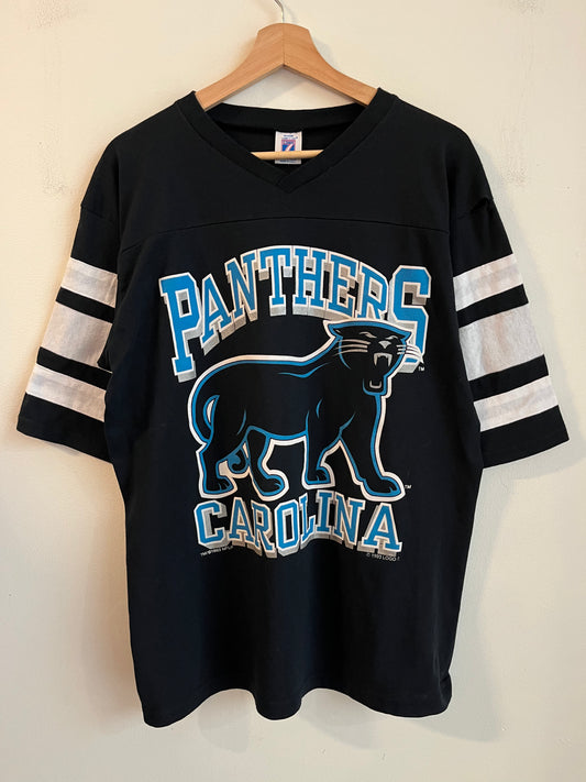 1993 Carolina Panthers OG Cat Striped V Neck Shirt (L)