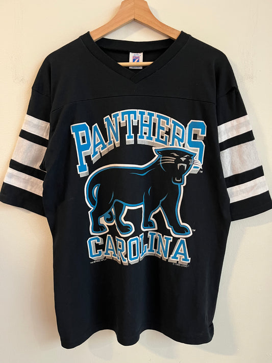 1993 Carolina Panthers OG Cat Striped V Neck Shirt (L)
