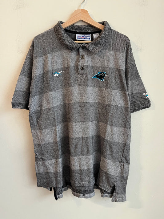 90s Carolina Panthers Reebok Grey Striped Polo (XL)