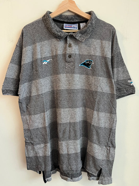 90s Carolina Panthers Reebok Grey Striped Polo (XL)