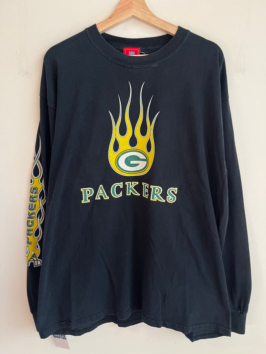 2000s Green Bay Packers Flames Long Sleeve Shirt (XL)