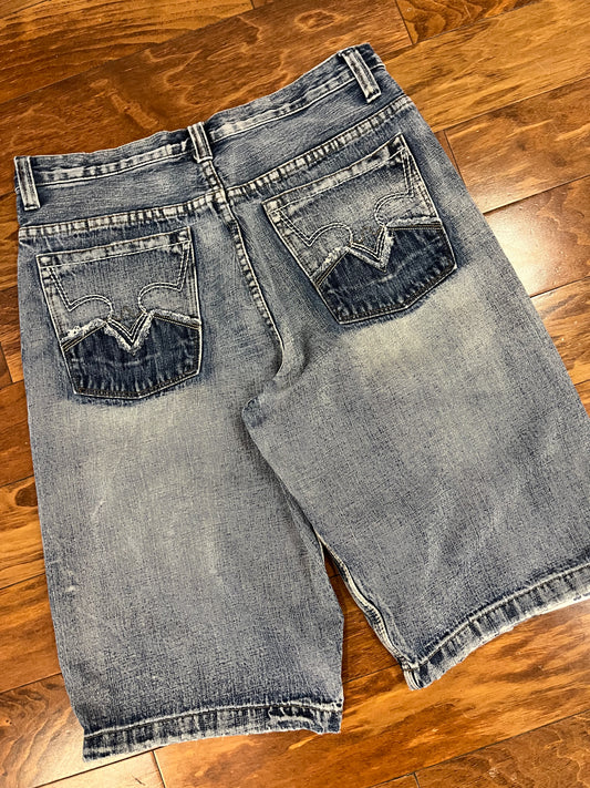 00s Route 66 Embroidered Baggy Jean Shorts (32)