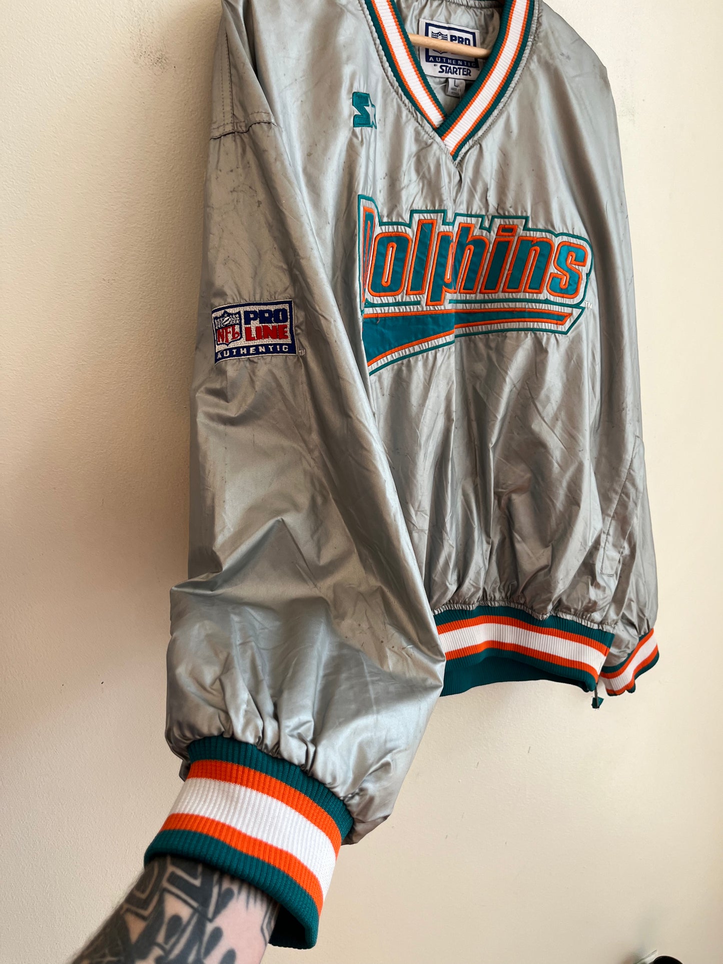 90s Miami Dolphins Deadstock Starter Silver Windbreaker (L)
