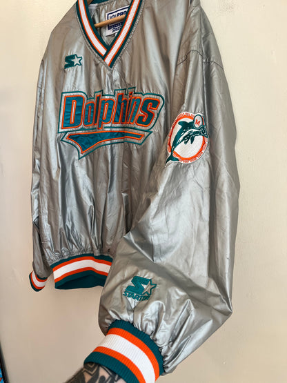 90s Miami Dolphins Deadstock Starter Silver Windbreaker (L)