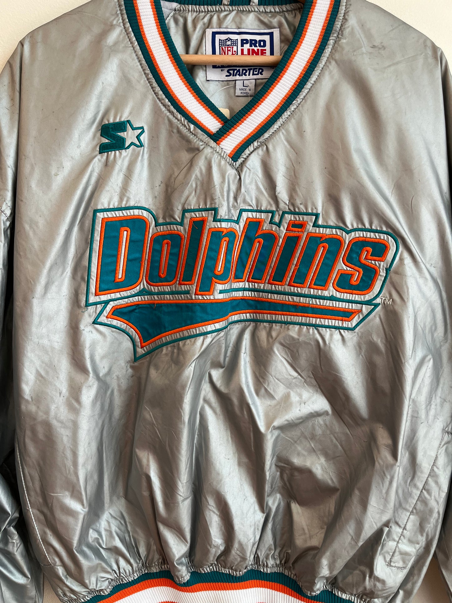 90s Miami Dolphins Deadstock Starter Silver Windbreaker (L)