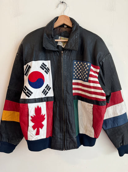 90s Phase 2 International Flags Leather Jacket (L)