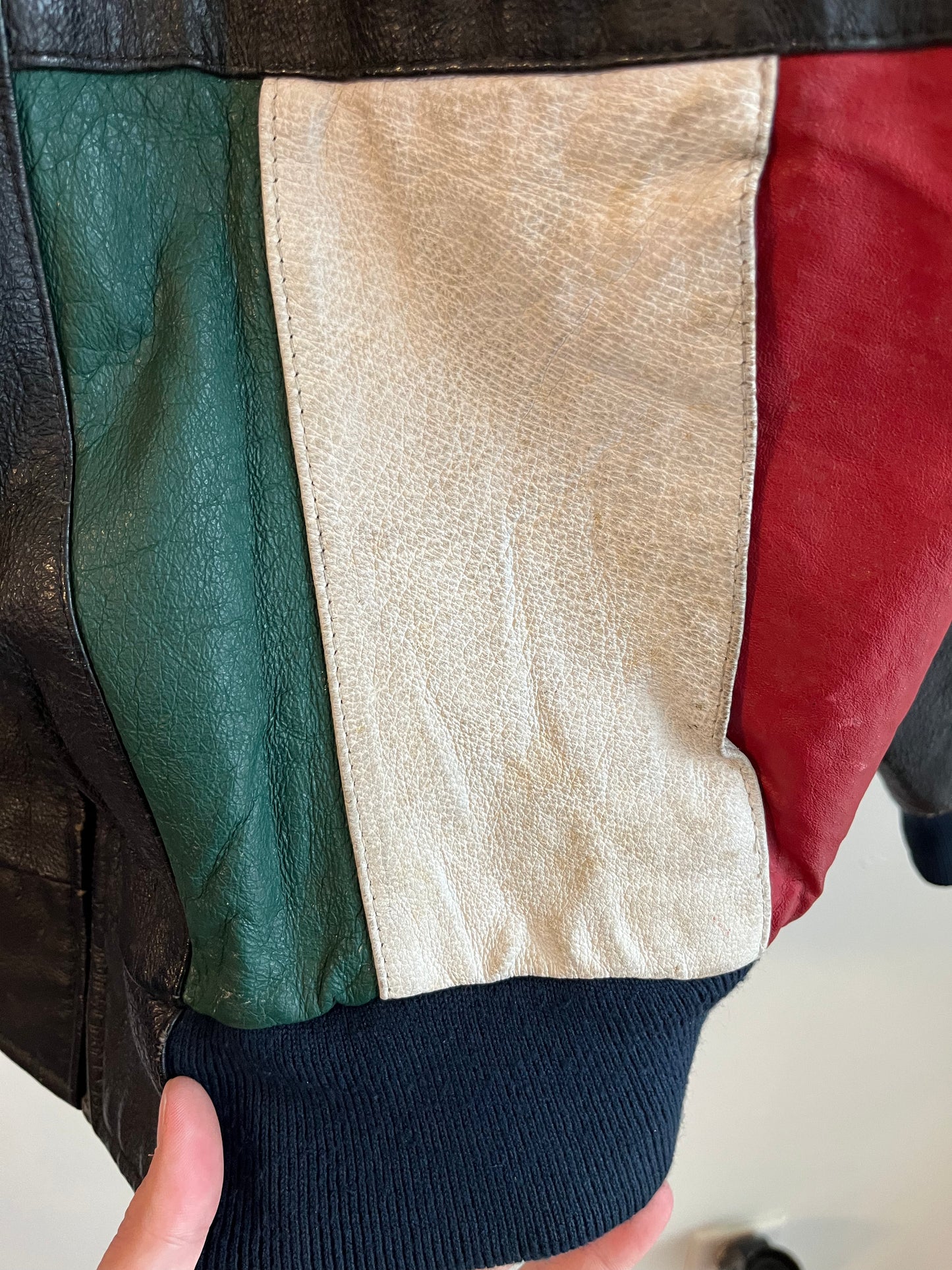 90s Phase 2 International Flags Leather Jacket (L)